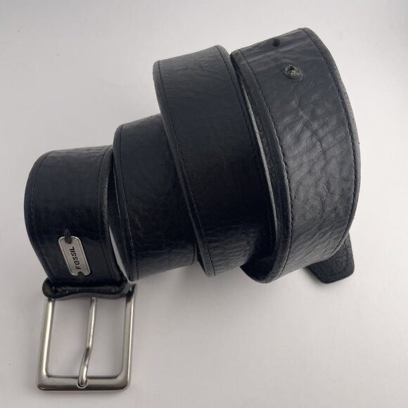 FOSSIL Men's Genuine Leather Black Belt w/Silver Metal Buckle Size 100/40 - Picture 2 of 15